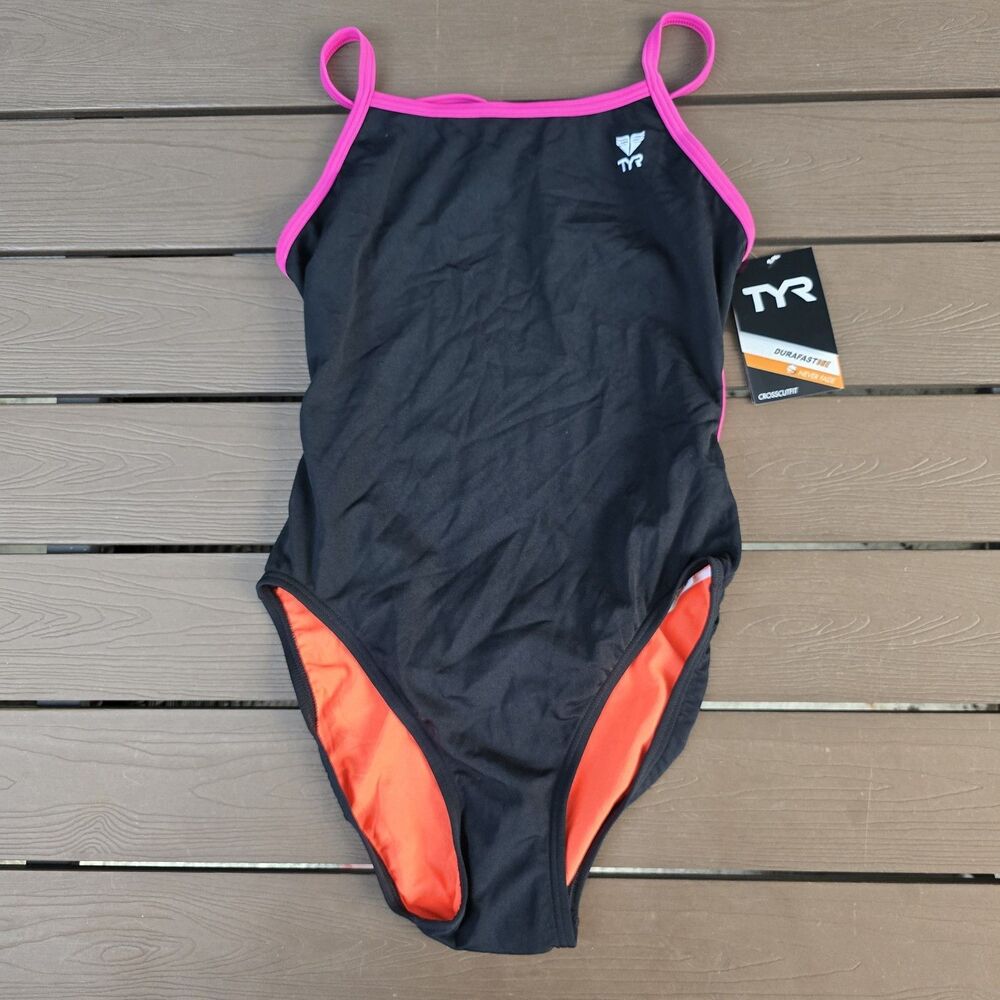 TYR Women's Durafast Black/pink Crosscutfit One Piece Swimsuit Sz 34 New